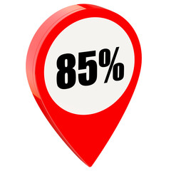 85 percent off on glossy red pin isolated on white background