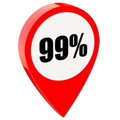 99 percent off on glossy red pin isolated on white background