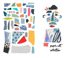 Set with paper cut pieces. Different shapes and hand drawn textures. Creative fun collage.
