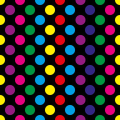 seamless background of colorful dots on black