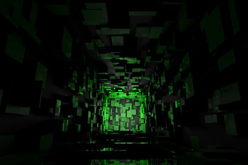 Abstract Futuristic Sci Fi Dark Green Light Room Background Wallpaper	