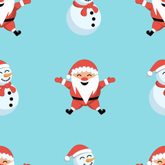 Cute seamless pattern with Santa Claus and snowman for the Christmas and new year decorations. Vector illustration of EPS 10. Merry Christmas!