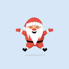 Cheerful, cute, smiling Santa Claus. Vector illustration. Santa Claus is jumping.