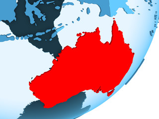 Map of Australia on blue political globe