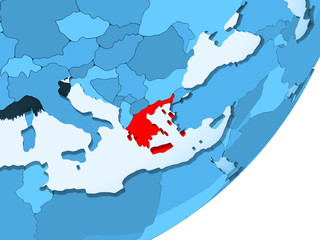Fototapeta na wymiar Map of Greece on blue political globe