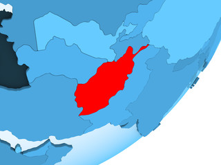 Fototapeta na wymiar Map of Afghanistan on blue political globe