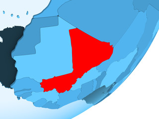 Map of Mali on blue political globe