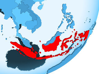 Fototapeta na wymiar Map of Indonesia on blue political globe