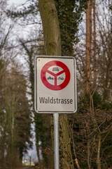 Waldstrasse (forest road) - Traffic sign - prohibited for cars, bikes and mopeds 