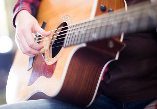guitar. Focus on strings of guitar