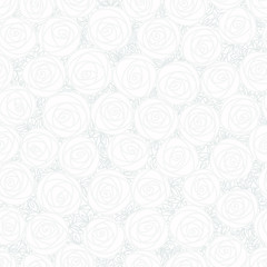 White seamless pattern. Outline stylized roses. Abstract floral background. Doodle hand drawn line art design element.