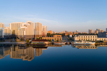 The new quarter of "River Park" in Moscow at dawn.