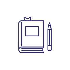Book line icon. Textbook with bookmark and pencil. Education concept. Can be used for topics like reading, studying, home assignment