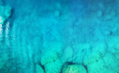 Aerial view at the sea. Turquoise water from air as a background from air. Natural seascape at the...