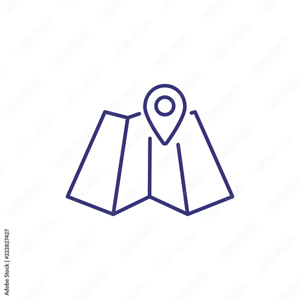 Poster map line icon. paper, pin, mark pointer. navigation concept. can be used for topics like location, a