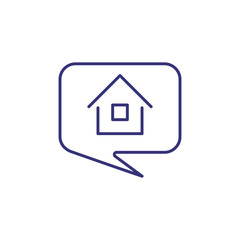 Speech bubble with house line icon. Geolocation, address, rent. Navigation concept. Vector illustration can be used for topics like business, construction, mortgage