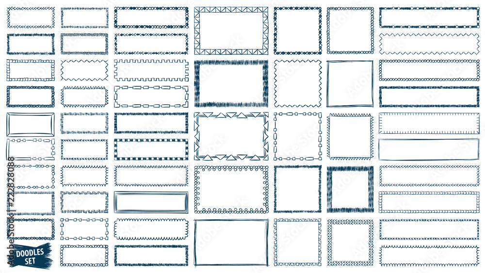 Poster frames doodle vector. set of simple scribbles. pencil effect collection. curve borders. scrawl frame