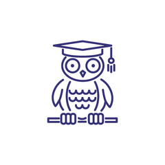 Wisdom line icon. Owl in graduation cap. Education concept. Can be used for topics like college, university, degree, knowledge.