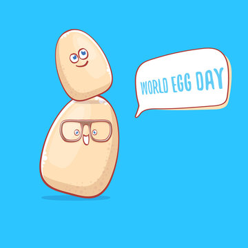 world egg day concept funny illustration with cute white egg cartoon kawaii character isolated on blue background.