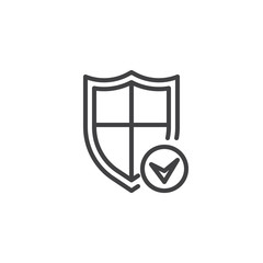 Security shield and check mark outline icon. linear style sign for mobile concept and web design. Protected simple line vector icon. Symbol, logo illustration. Pixel perfect vector graphics