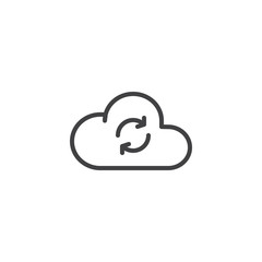 Cloud storage sync outline icon. linear style sign for mobile concept and web design. Cloud computing refresh arrows  simple line vector icon. Symbol, logo illustration. Pixel perfect vector graphics