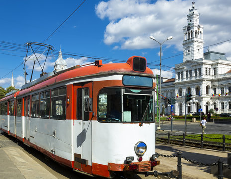 Tram on Arad town hall square