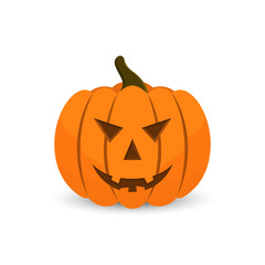 Vector Halloween pumpkin in cartoon style. Scary face of Halloween pumpkin with shadow