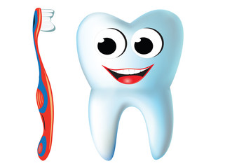 3d render of teeth with toothbrush cartoon
