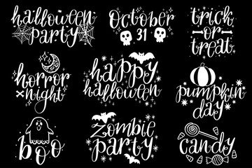 Collection Of Typographic Halloween Design. Inscriptions for cards, banner, poster, flyer.