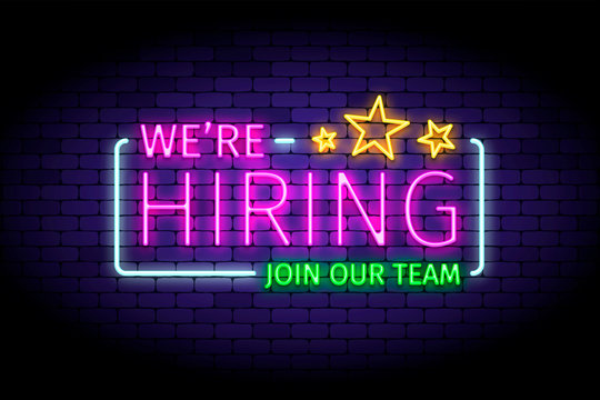 We are hiring vector illustration in realistic neon style