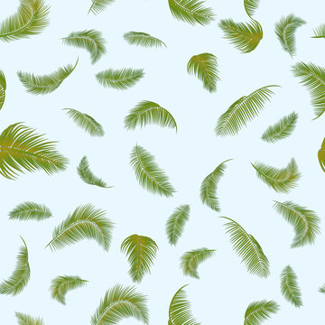 Palm leaves seamless patterns. Vector illustration