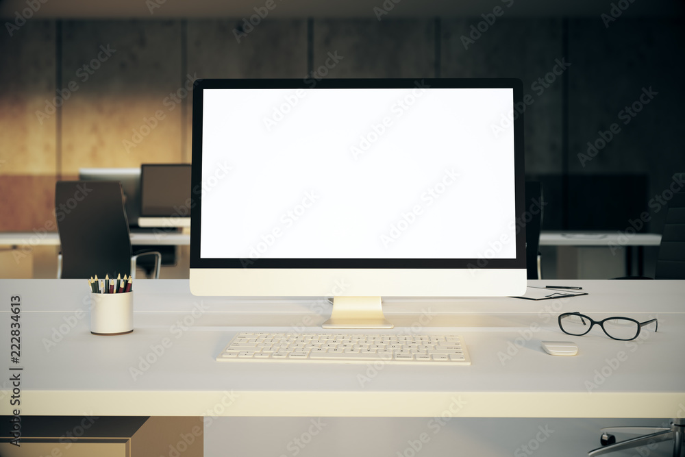Poster Empty white computer on office table