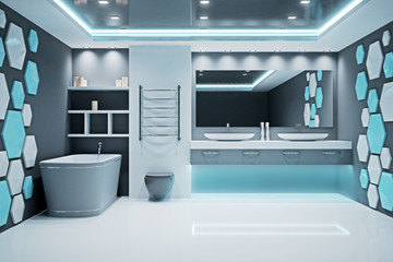 New illuminated bathroom interior