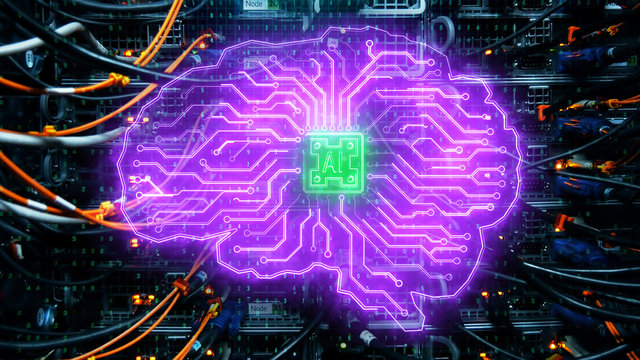 Neon circuit brain backdrop