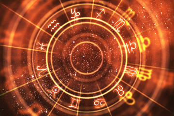 Abstract orange zodiac wheel background