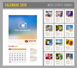 Fototapeta na wymiar Calendar Template 2019