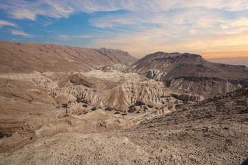 Fototapeta na wymiar Amazing landscape of the Israelian desert on the way to the Dead Sea