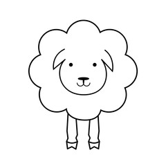 Naklejka premium Cartoon sheep. Line outline icon. Wool textile sign, black and white. Fabric icon