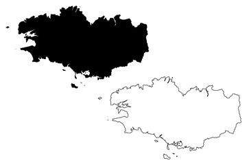 Region of Brittany (France, administrative region) map vector illustration, scribble sketch Brittany (administrative region) map - obrazy, fototapety, plakaty