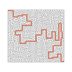 A square abstract labyrinth. An interesting and useful game for children and adults. A simple flat vector illustration on a white background. With the decision.