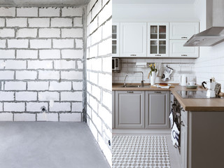 Comparison of a room in an apartment before and after renovation new house