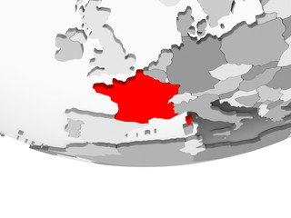 Map of France on grey political globe
