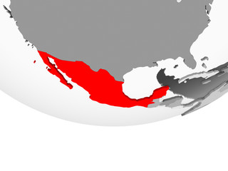 Fototapeta na wymiar Map of Mexico on grey political globe