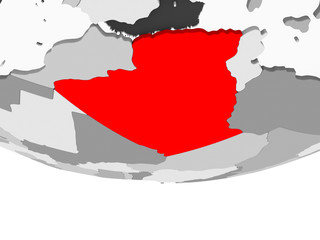 Map of Algeria on grey political globe
