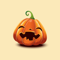 Realistic vector Halloween pumpkin. Happy face Halloween pumpkin isolated on light background.
