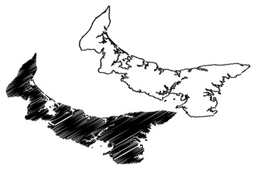 Prince Edward Island (provinces and territories of Canada, PEI or P.E.I.) map vector illustration, scribble sketch Prince Edward Island map