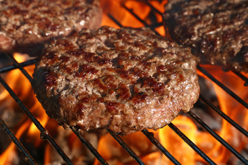 Beef burger for hamburger on barbecue flame grill