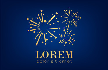 Fireworks logo. Salute gold vector.