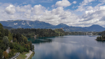 Aerial view of Bled lake in Slovenia