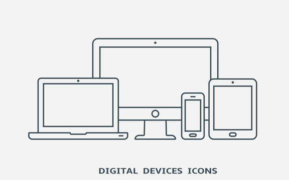 Set of devices icons. Monitor, laptop, tablet pc and smart phone.